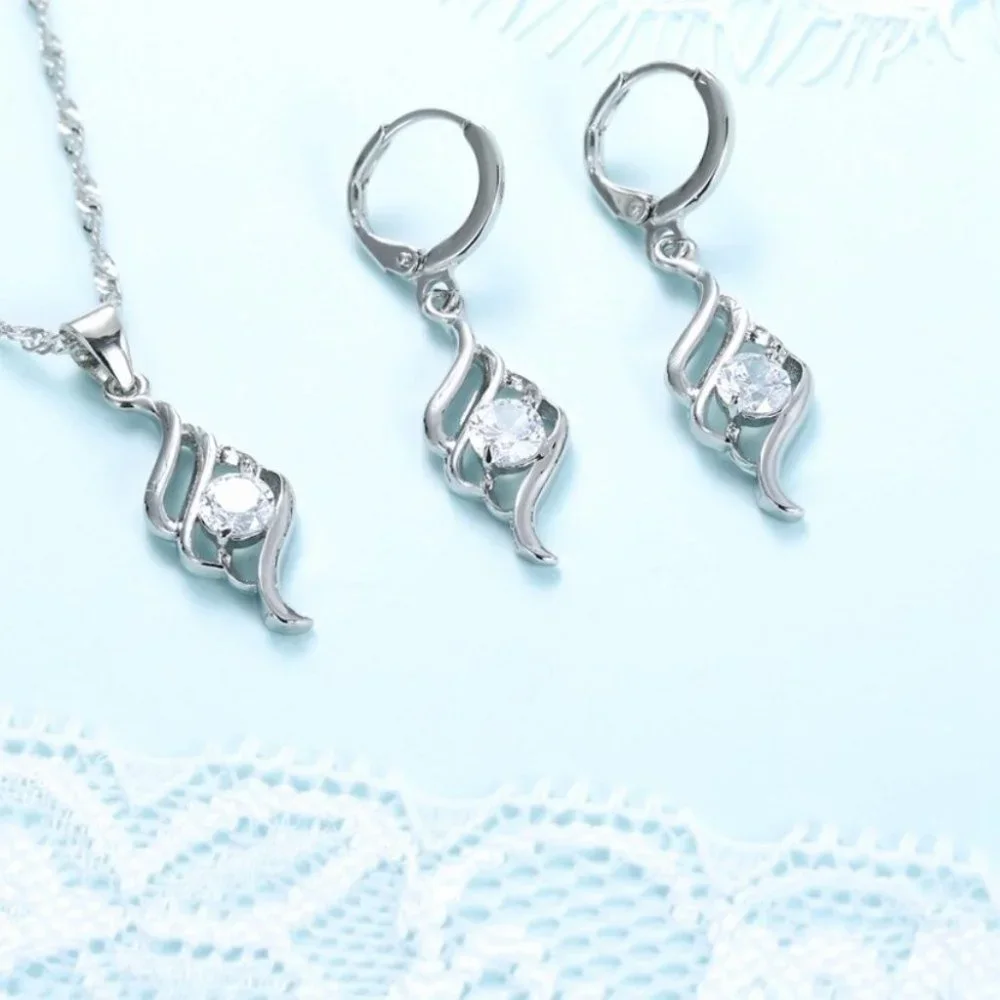 🌟 Hoop 925 Sterling Silver Necklace With Earrings Set Spiral - Picture 4 of 7